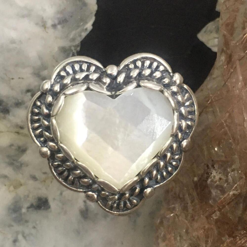 Carolyn Pollack Sterling Faceted Mother of Pearl Decorated Heart Ring Size 6.5 - Picture 6 of 10